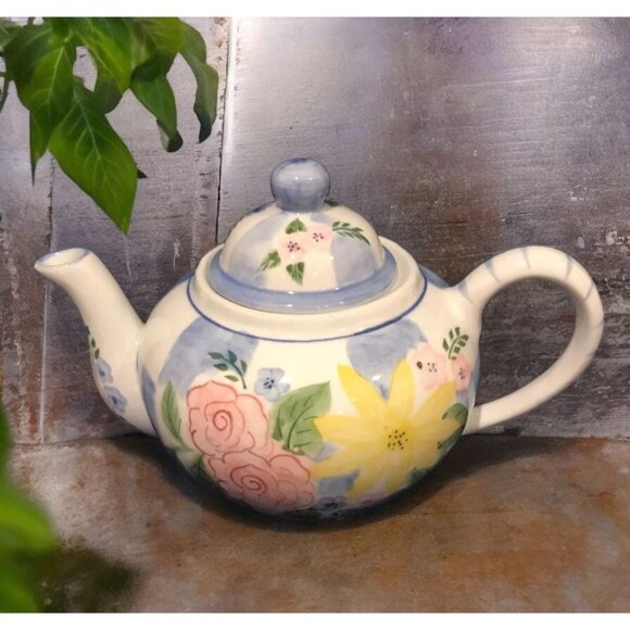 Andrea By Sadek Teapot Pink Yellow Blue Flowers - Picture 1 of 9